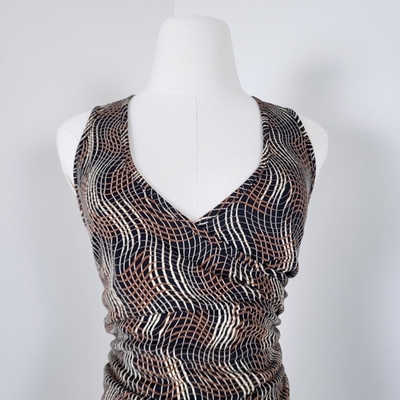 Vintage midi fitted dress abstract y2k v-neck plunge neckline wrap squiggles - Picture 4 of 13